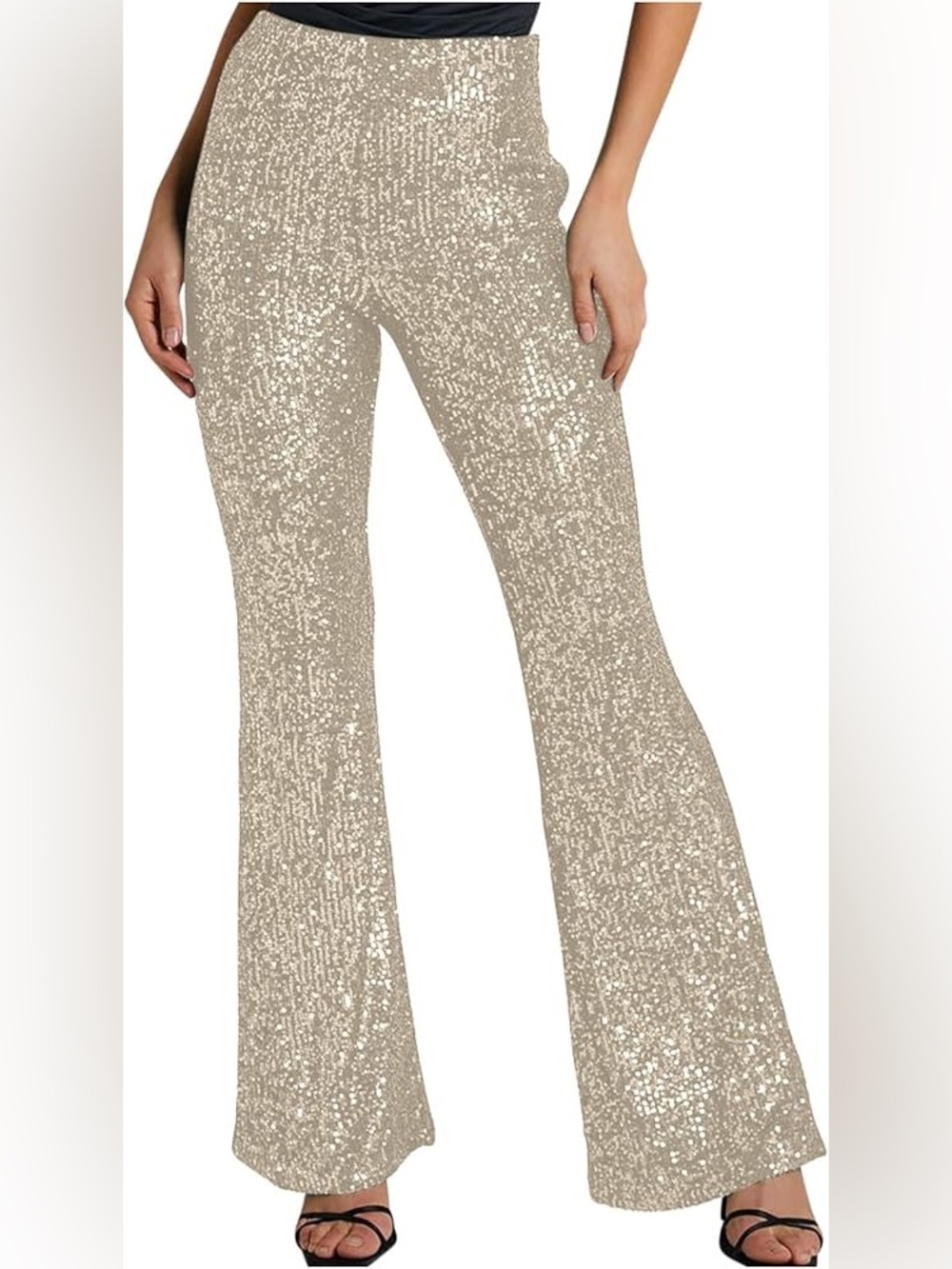 Gold or champagne Sequin bell bottom or flare Pants perfect for 70s or disco
